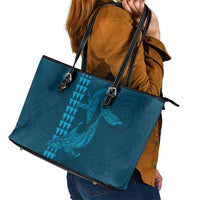 Aloha Hawaii Whale Kakau and Polynesian Tattoo Leather Tote Bag Light Blue Color LT03 - Polynesian Pride