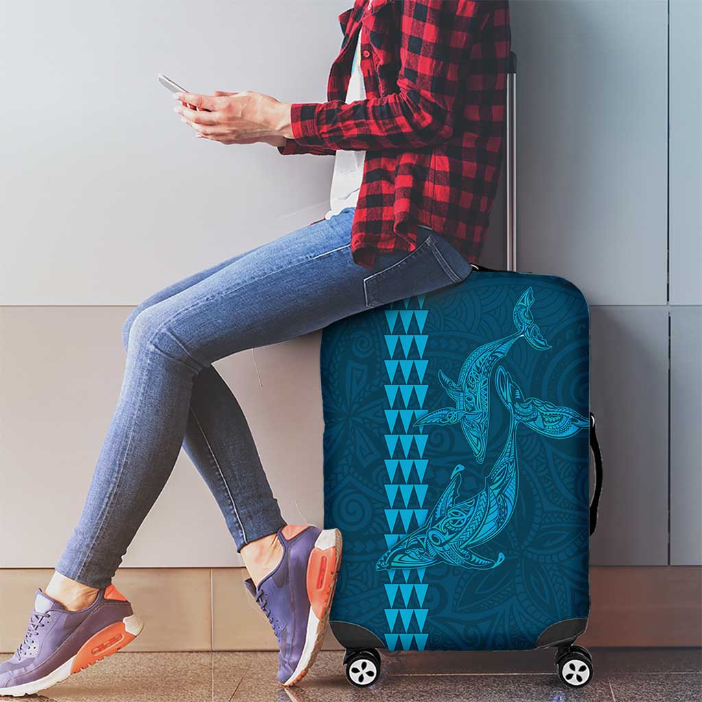 Aloha Hawaii Whale Kakau and Polynesian Tattoo Luggage Cover Light Blue Color