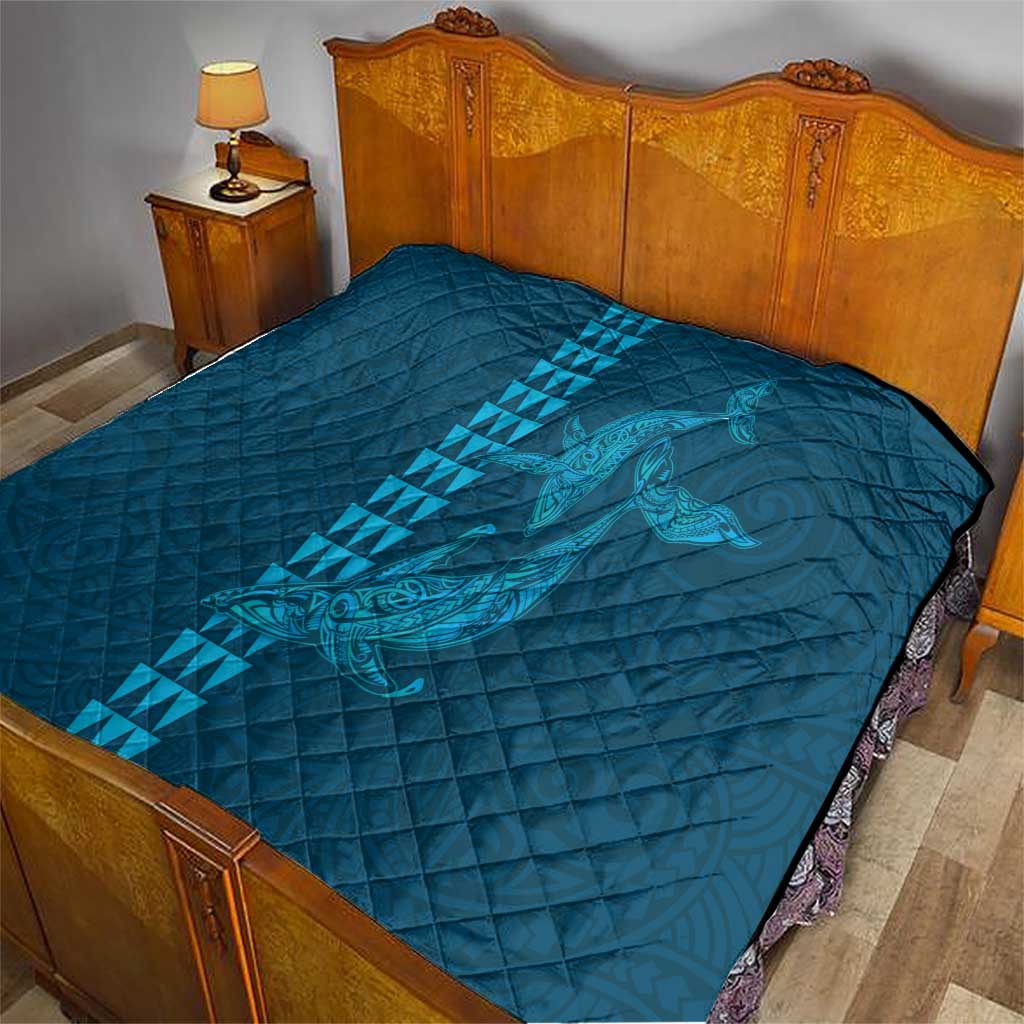 Aloha Hawaii Whale Kakau and Polynesian Tattoo Quilt Light Blue Color LT03 - Polynesian Pride