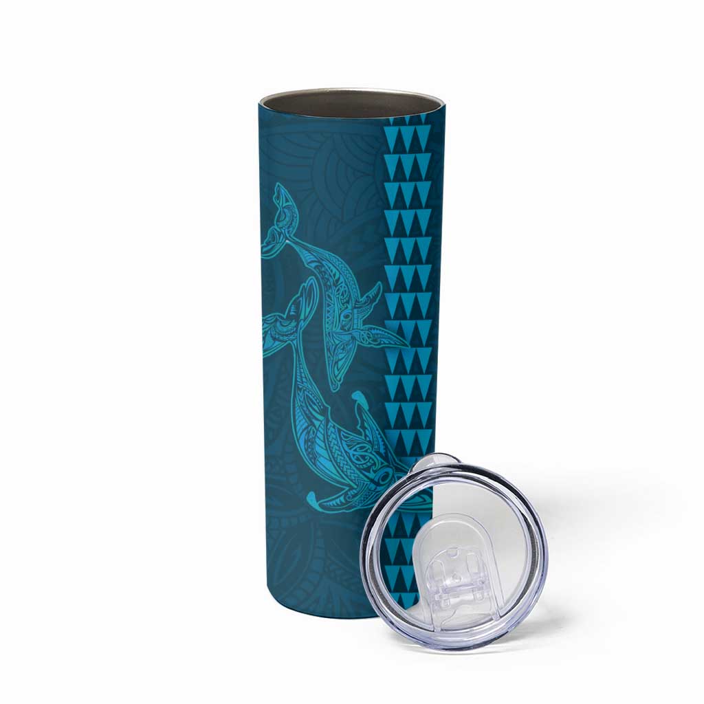 Aloha Hawaii Whale Kakau and Polynesian Tattoo Skinny Tumbler Light Blue Color LT03 - Polynesian Pride