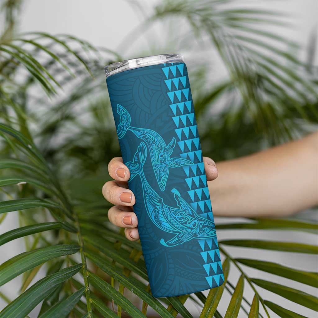 Aloha Hawaii Whale Kakau and Polynesian Tattoo Skinny Tumbler Light Blue Color LT03 - Polynesian Pride
