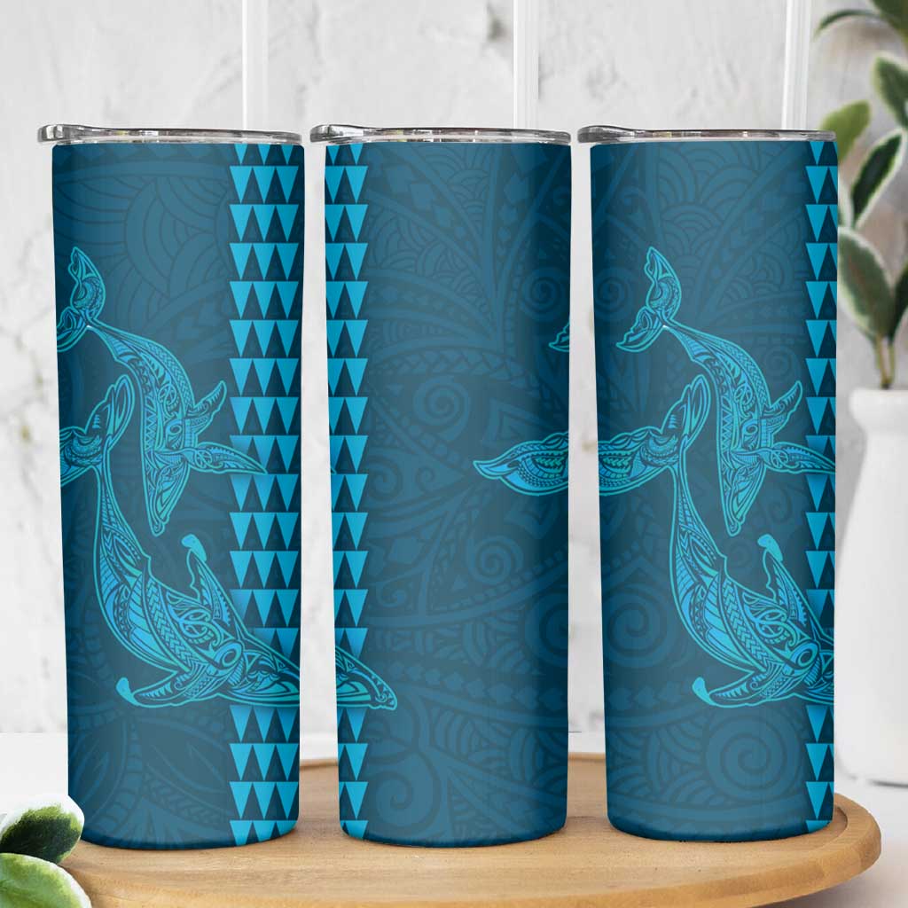Aloha Hawaii Whale Kakau and Polynesian Tattoo Skinny Tumbler Light Blue Color LT03 - Polynesian Pride