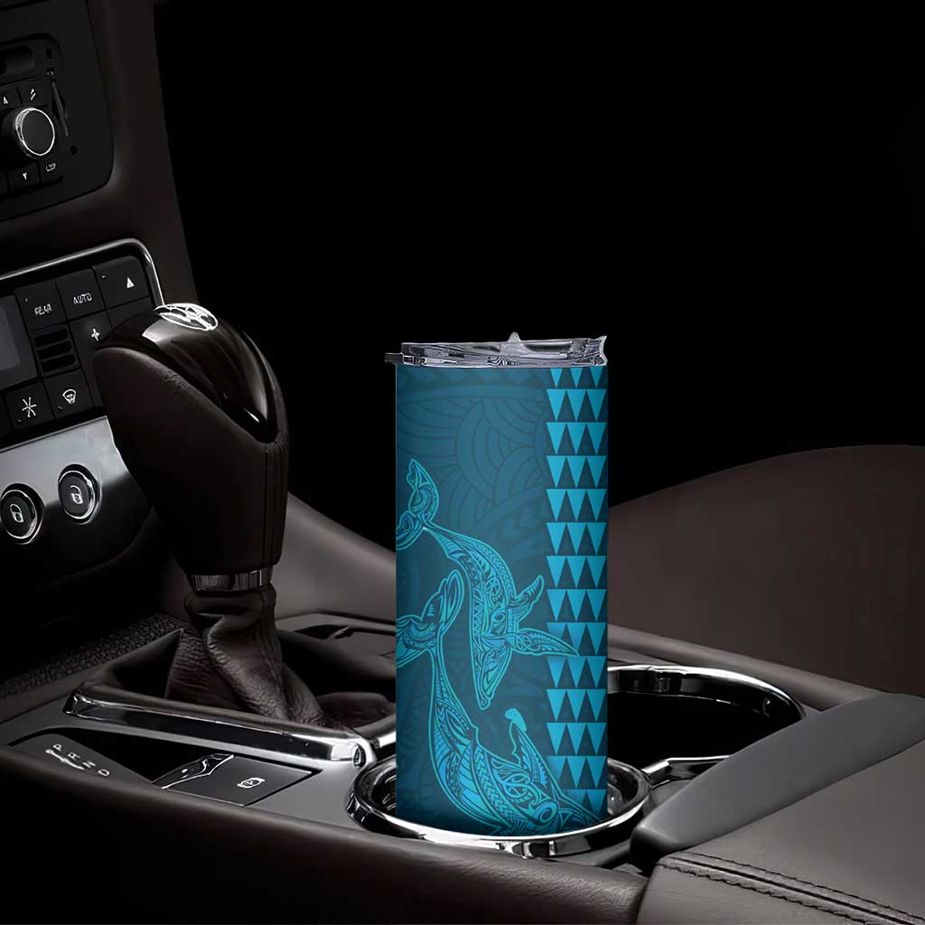 Aloha Hawaii Whale Kakau and Polynesian Tattoo Skinny Tumbler Light Blue Color LT03 - Polynesian Pride