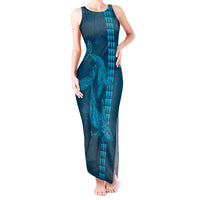 Aloha Hawaii Whale Kakau and Polynesian Tattoo Tank Maxi Dress Light Blue Color