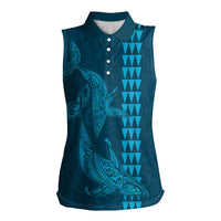 Aloha Hawaii Whale Kakau and Polynesian Tattoo Women Sleeveless Polo Shirt Light Blue Color LT03 Female Light Blue - Polynesian Pride