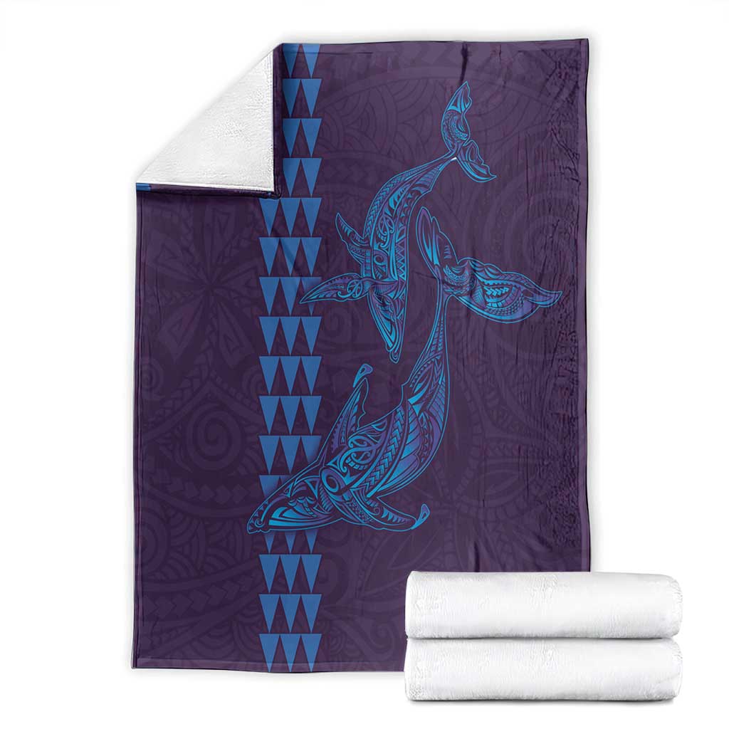 Aloha Hawaii Whale Kakau and Polynesian Tattoo Blanket Purple Color