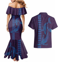 Aloha Hawaii Whale Kakau and Polynesian Tattoo Couples Matching Mermaid Dress and Hawaiian Shirt Purple Color LT03 - Polynesian Pride