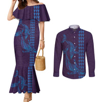 Aloha Hawaii Whale Kakau and Polynesian Tattoo Couples Matching Mermaid Dress and Long Sleeve Button Shirt Purple Color LT03 Purple - Polynesian Pride