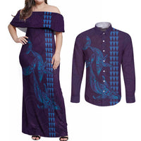 Aloha Hawaii Whale Kakau and Polynesian Tattoo Couples Matching Off Shoulder Maxi Dress and Long Sleeve Button Shirt Purple Color LT03 Purple - Polynesian Pride