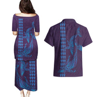Aloha Hawaii Whale Kakau and Polynesian Tattoo Couples Matching Puletasi and Hawaiian Shirt Purple Color LT03 - Polynesian Pride