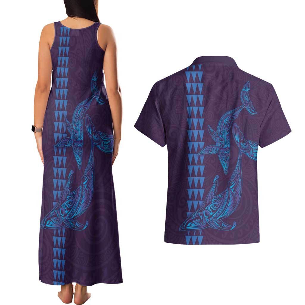 Aloha Hawaii Whale Kakau and Polynesian Tattoo Couples Matching Tank Maxi Dress and Hawaiian Shirt Purple Color LT03 - Polynesian Pride
