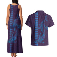 Aloha Hawaii Whale Kakau and Polynesian Tattoo Couples Matching Tank Maxi Dress and Hawaiian Shirt Purple Color LT03 - Polynesian Pride