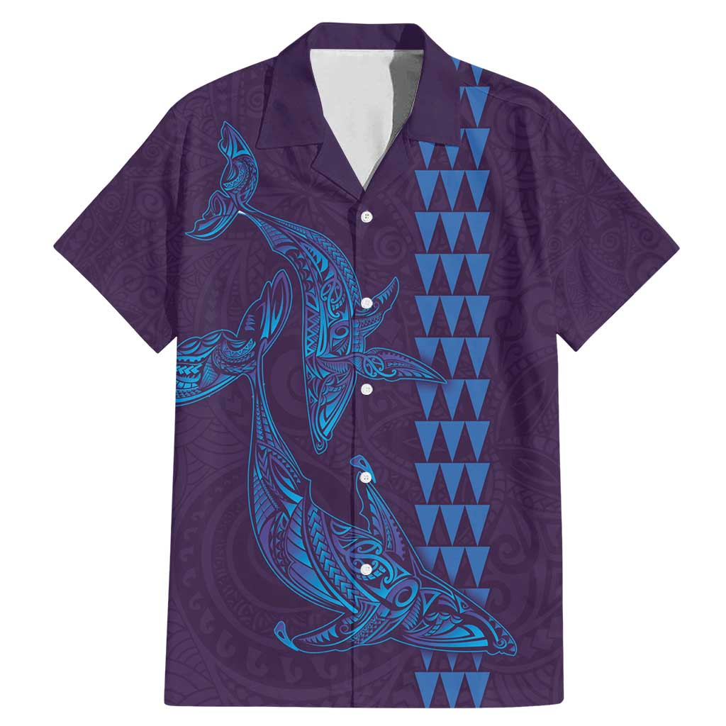 Aloha Hawaii Whale Kakau and Polynesian Tattoo Family Matching Mermaid Dress and Hawaiian Shirt Purple Color LT03 Dad's Shirt - Short Sleeve Purple - Polynesian Pride