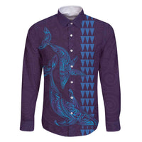 Aloha Hawaii Whale Kakau and Polynesian Tattoo Family Matching Mermaid Dress and Hawaiian Shirt Purple Color LT03 Dad's Shirt - Long Sleeve Purple - Polynesian Pride