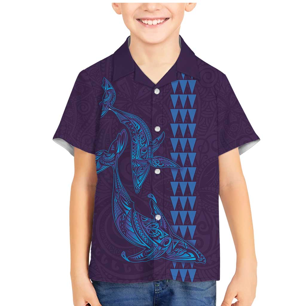Aloha Hawaii Whale Kakau and Polynesian Tattoo Family Matching Mermaid Dress and Hawaiian Shirt Purple Color LT03 Son's Shirt Purple - Polynesian Pride