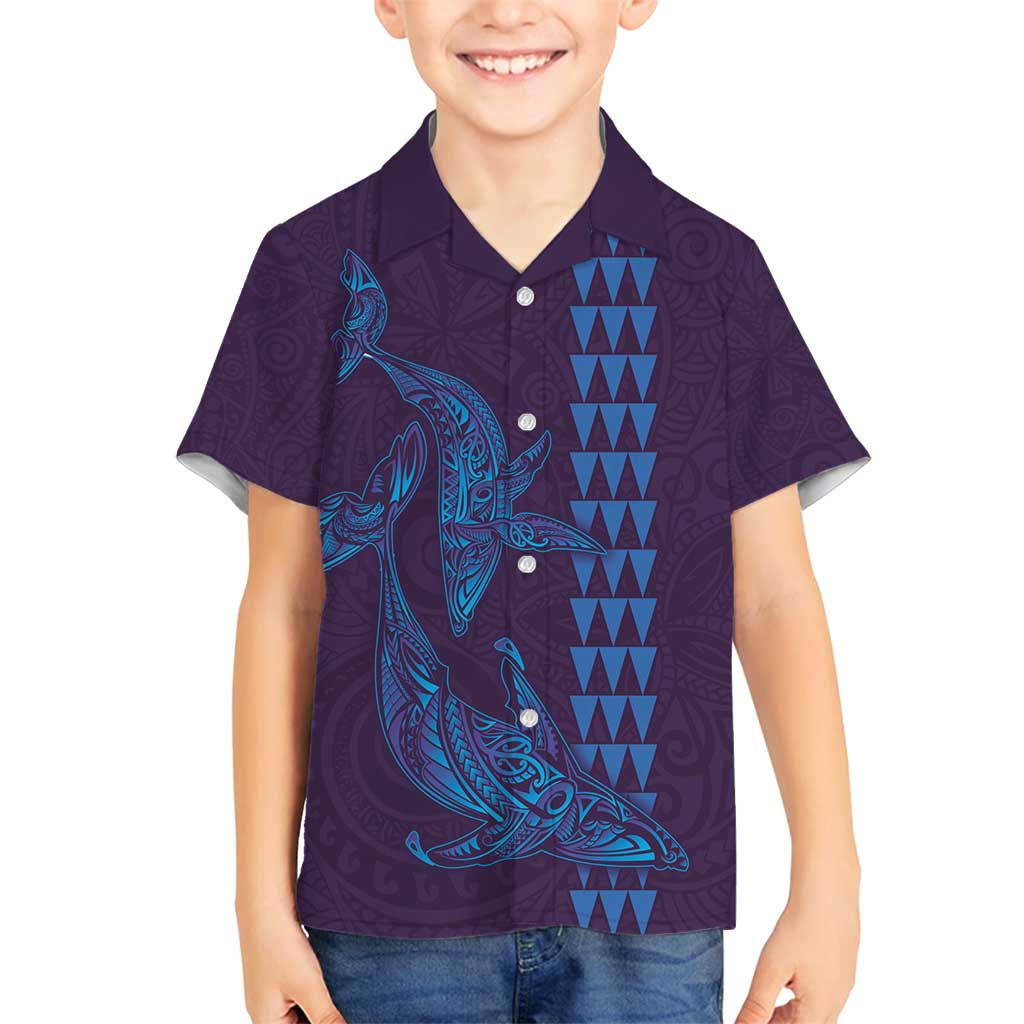 Aloha Hawaii Whale Kakau and Polynesian Tattoo Family Matching Off Shoulder Maxi Dress and Hawaiian Shirt Purple Color LT03 Son's Shirt Purple - Polynesian Pride