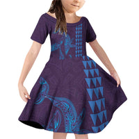 Aloha Hawaii Whale Kakau and Polynesian Tattoo Family Matching Off Shoulder Short Dress and Hawaiian Shirt Purple Color LT03 Daughter's Dress Purple - Polynesian Pride