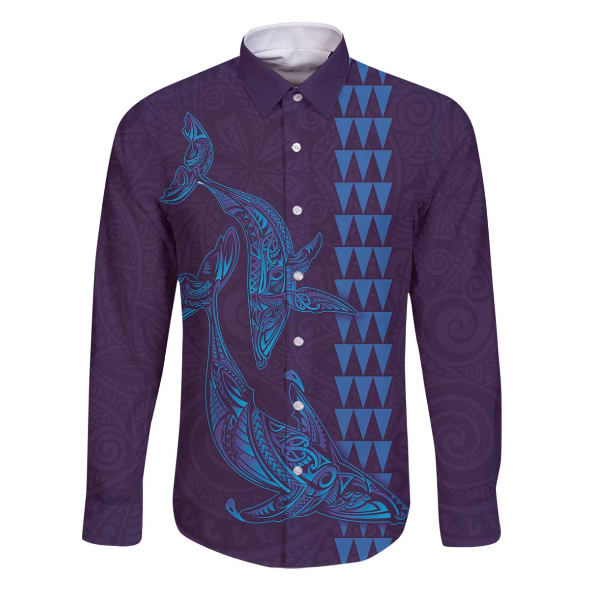 Aloha Hawaii Whale Kakau and Polynesian Tattoo Family Matching Off Shoulder Short Dress and Hawaiian Shirt Purple Color LT03 Dad's Shirt - Long Sleeve Purple - Polynesian Pride