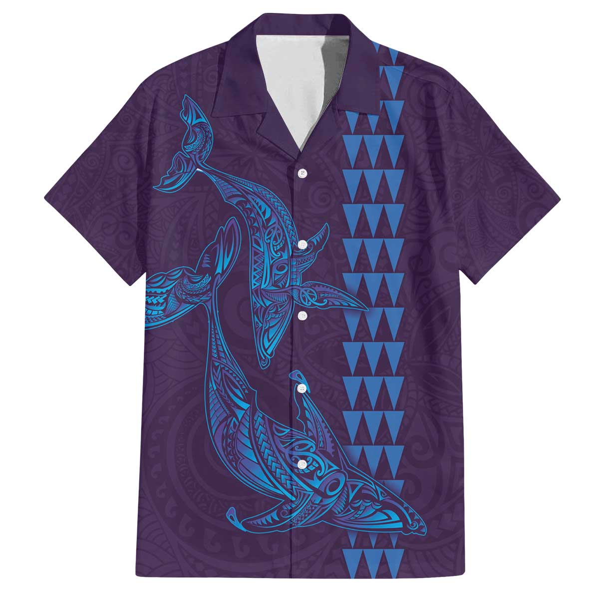 Aloha Hawaii Whale Kakau and Polynesian Tattoo Family Matching Puletasi and Hawaiian Shirt Purple Color LT03 Dad's Shirt - Short Sleeve Purple - Polynesian Pride