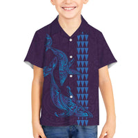 Aloha Hawaii Whale Kakau and Polynesian Tattoo Family Matching Puletasi and Hawaiian Shirt Purple Color LT03 Son's Shirt Purple - Polynesian Pride
