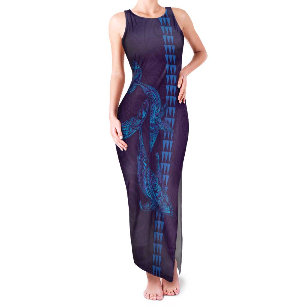 Aloha Hawaii Whale Kakau and Polynesian Tattoo Family Matching Tank Maxi Dress and Hawaiian Shirt Purple Color LT03 Mom's Dress Purple - Polynesian Pride
