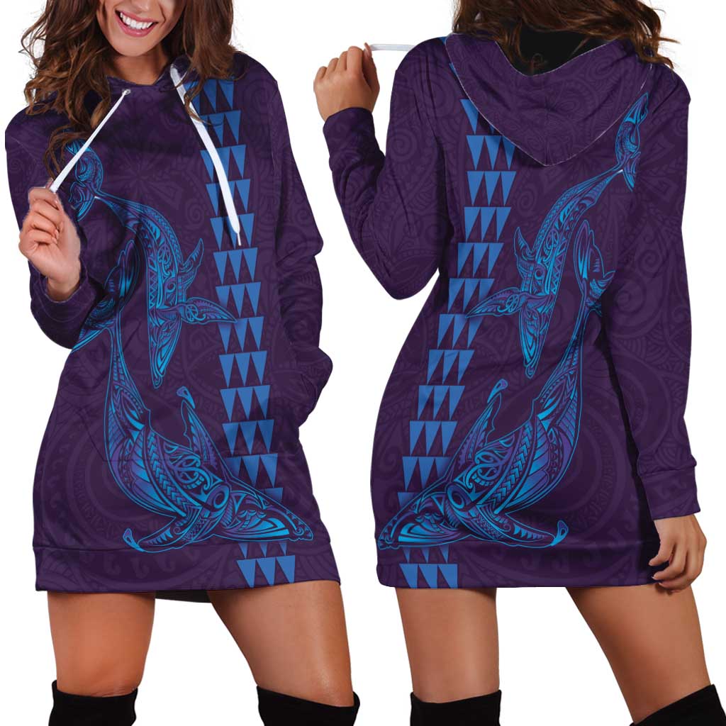 Aloha Hawaii Whale Kakau and Polynesian Tattoo Hoodie Dress Purple Color LT03 - Polynesian Pride