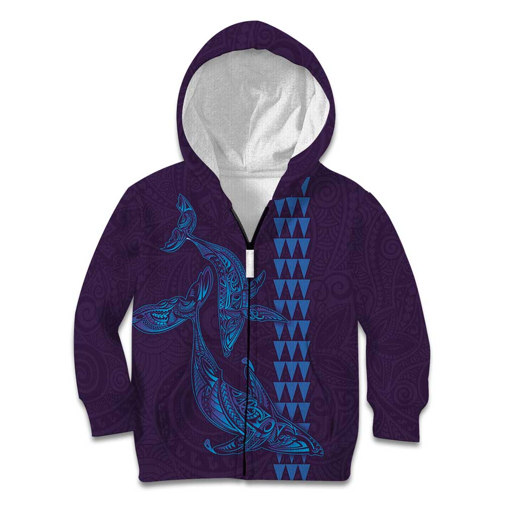 Aloha Hawaii Whale Kakau and Polynesian Tattoo Kid Hoodie Purple Color LT03 Zip Hoodie Purple - Polynesian Pride