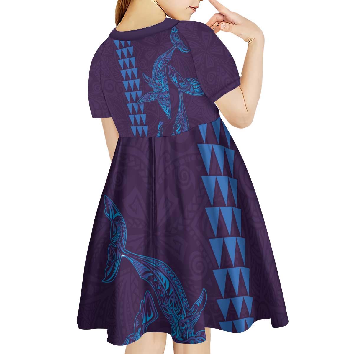 Aloha Hawaii Whale Kakau and Polynesian Tattoo Kid Short Sleeve Dress Purple Color LT03 - Polynesian Pride