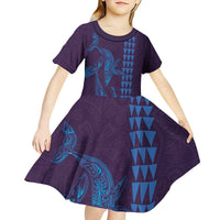Aloha Hawaii Whale Kakau and Polynesian Tattoo Kid Short Sleeve Dress Purple Color LT03 - Polynesian Pride