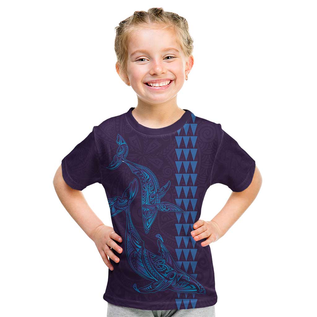 Aloha Hawaii Whale Kakau and Polynesian Tattoo Kid T Shirt Purple Color