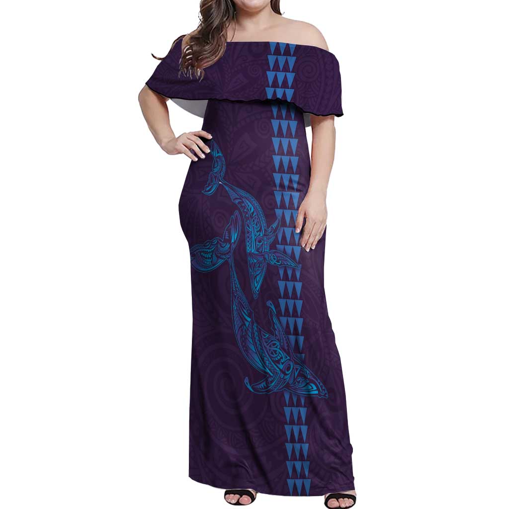 Aloha Hawaii Whale Kakau and Polynesian Tattoo Off Shoulder Maxi Dress Purple Color LT03 Women Purple - Polynesian Pride