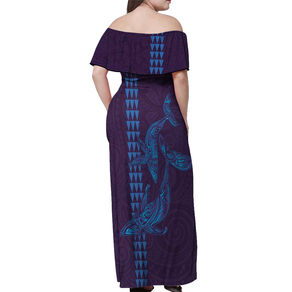 Aloha Hawaii Whale Kakau and Polynesian Tattoo Off Shoulder Maxi Dress Purple Color LT03 - Polynesian Pride