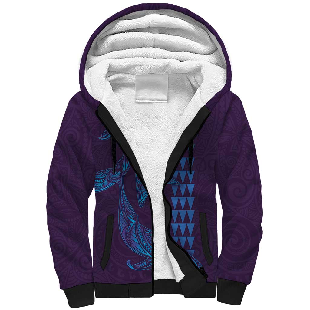 Aloha Hawaii Whale Kakau and Polynesian Tattoo Sherpa Hoodie Purple Color LT03 Unisex Purple - Polynesian Pride