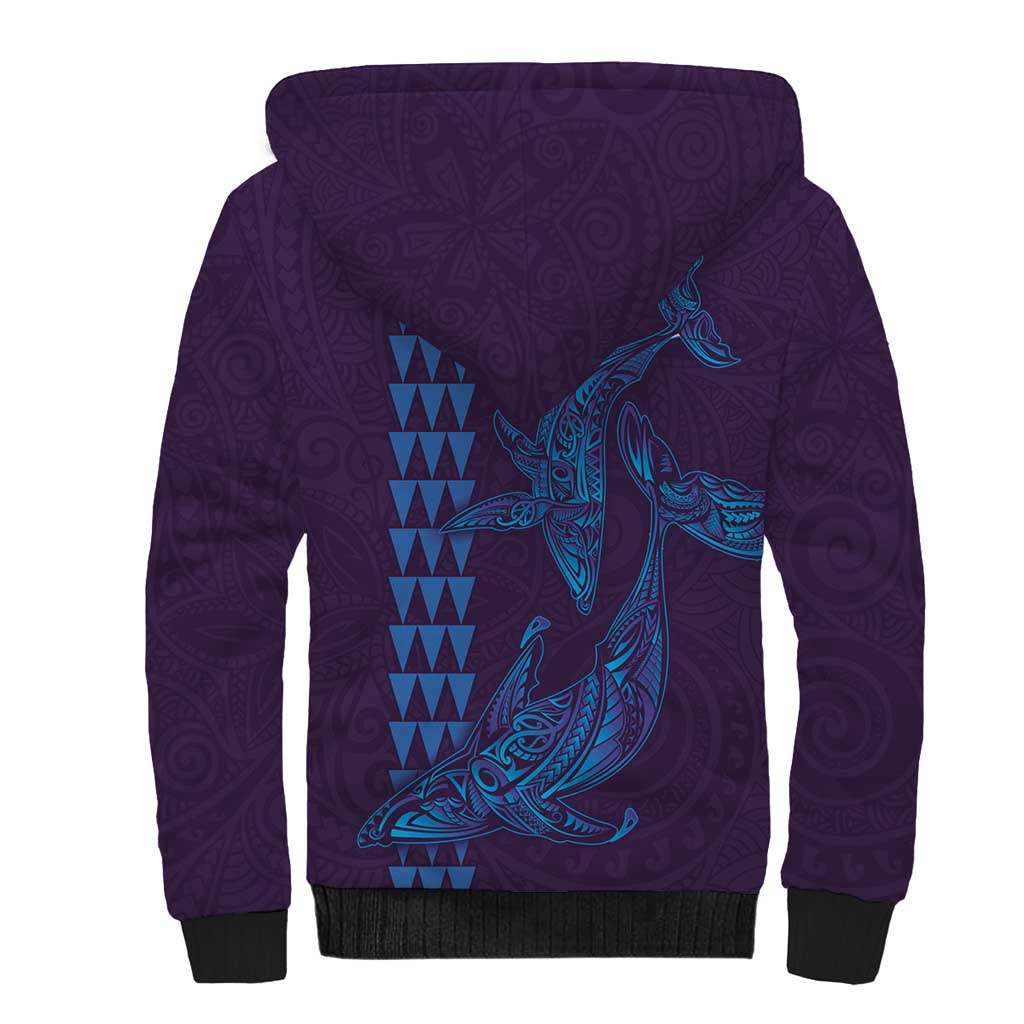 Aloha Hawaii Whale Kakau and Polynesian Tattoo Sherpa Hoodie Purple Color LT03 - Polynesian Pride