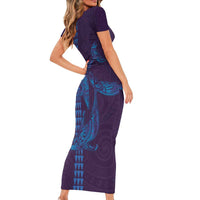 Aloha Hawaii Whale Kakau and Polynesian Tattoo Short Sleeve Bodycon Dress Purple Color LT03 - Polynesian Pride