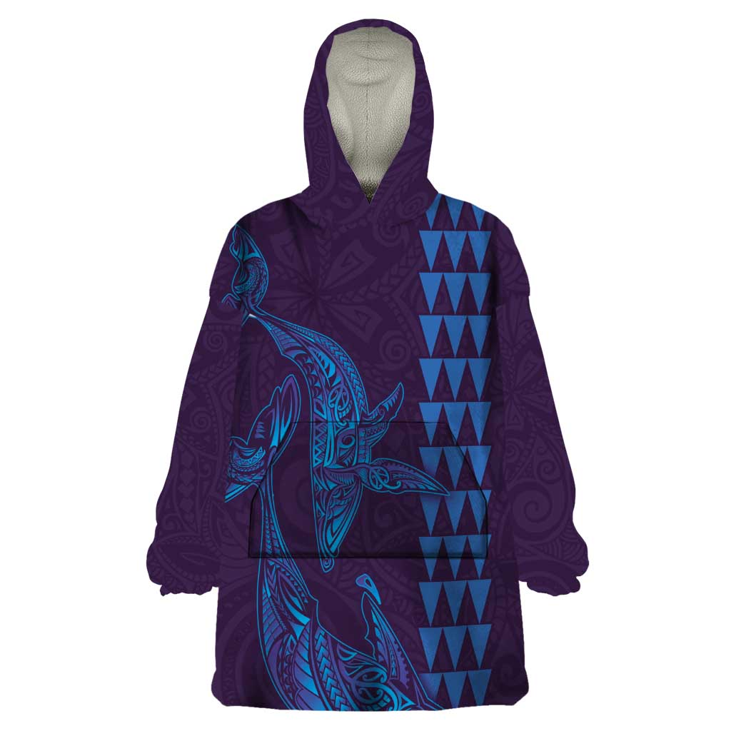Aloha Hawaii Whale Kakau and Polynesian Tattoo Wearable Blanket Hoodie Purple Color LT03 One Size Purple - Polynesian Pride