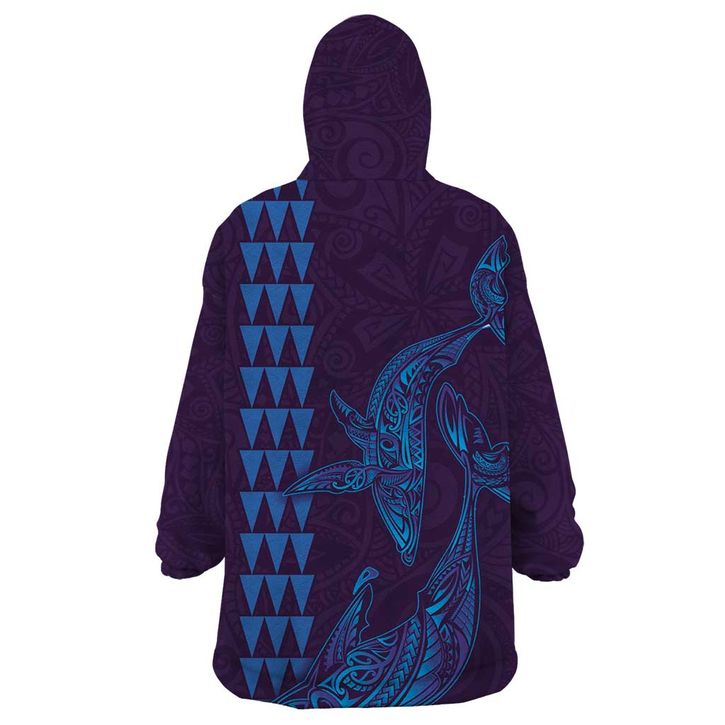Aloha Hawaii Whale Kakau and Polynesian Tattoo Wearable Blanket Hoodie Purple Color LT03 - Polynesian Pride