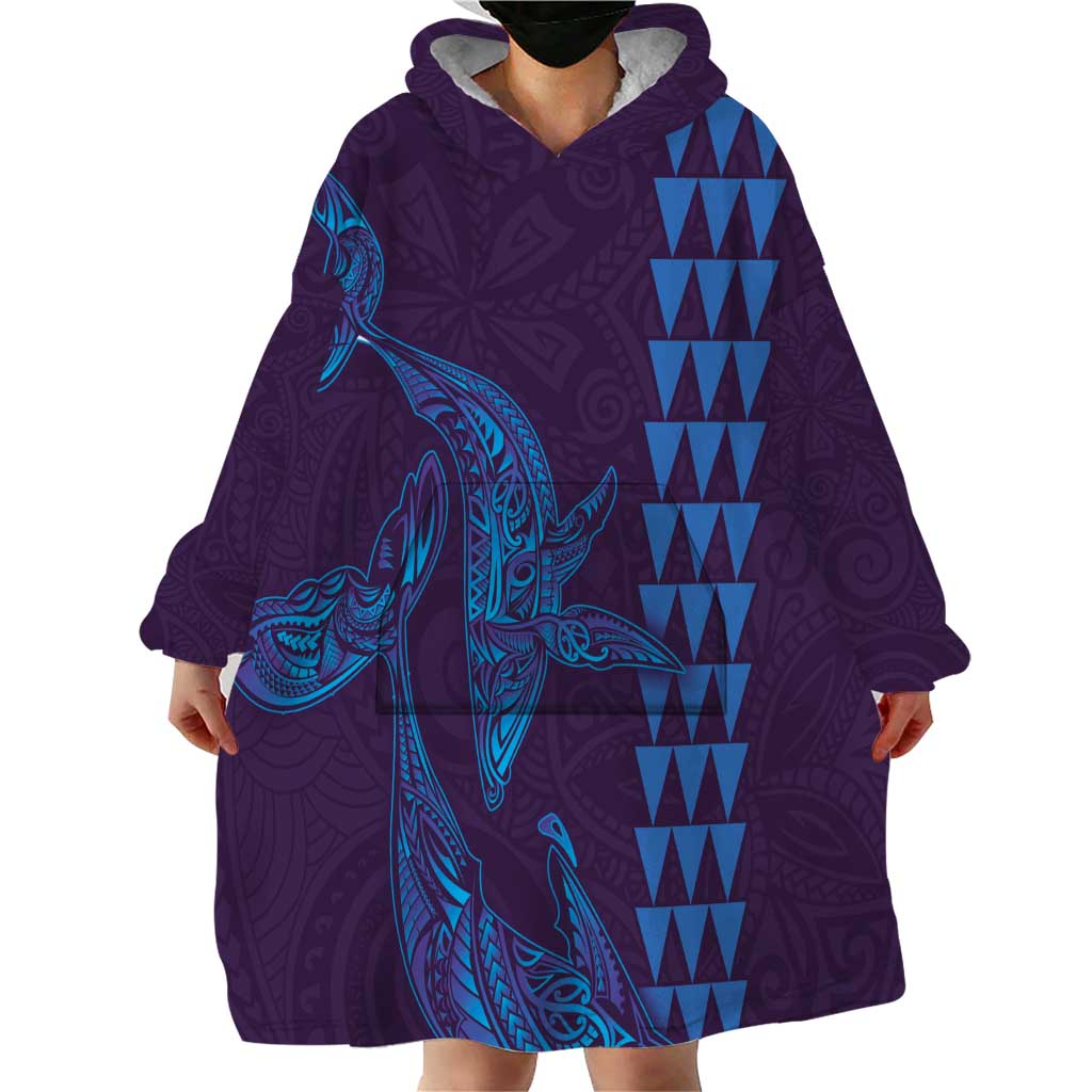 Aloha Hawaii Whale Kakau and Polynesian Tattoo Wearable Blanket Hoodie Purple Color LT03 - Polynesian Pride