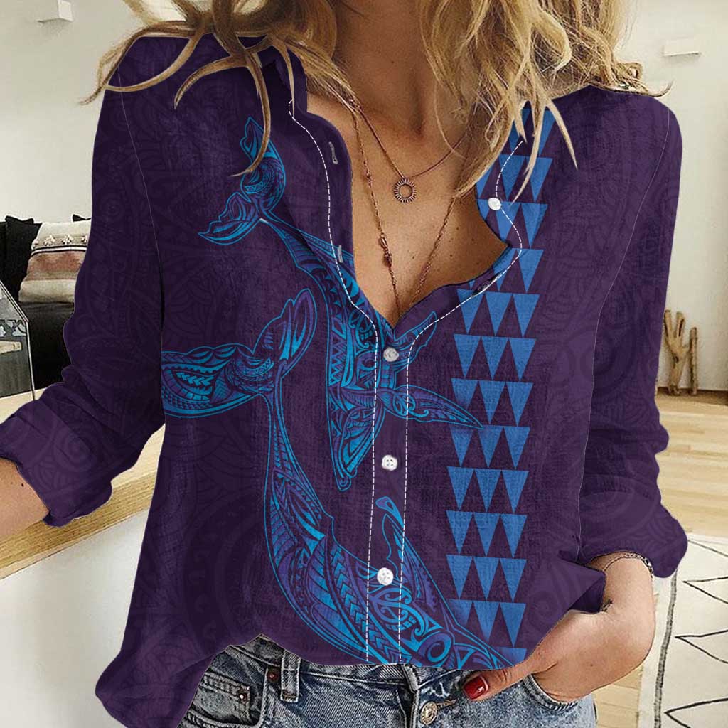 Aloha Hawaii Whale Kakau and Polynesian Tattoo Women Casual Shirt Purple Color LT03 Female Purple - Polynesian Pride