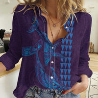 Aloha Hawaii Whale Kakau and Polynesian Tattoo Women Casual Shirt Purple Color LT03 Female Purple - Polynesian Pride