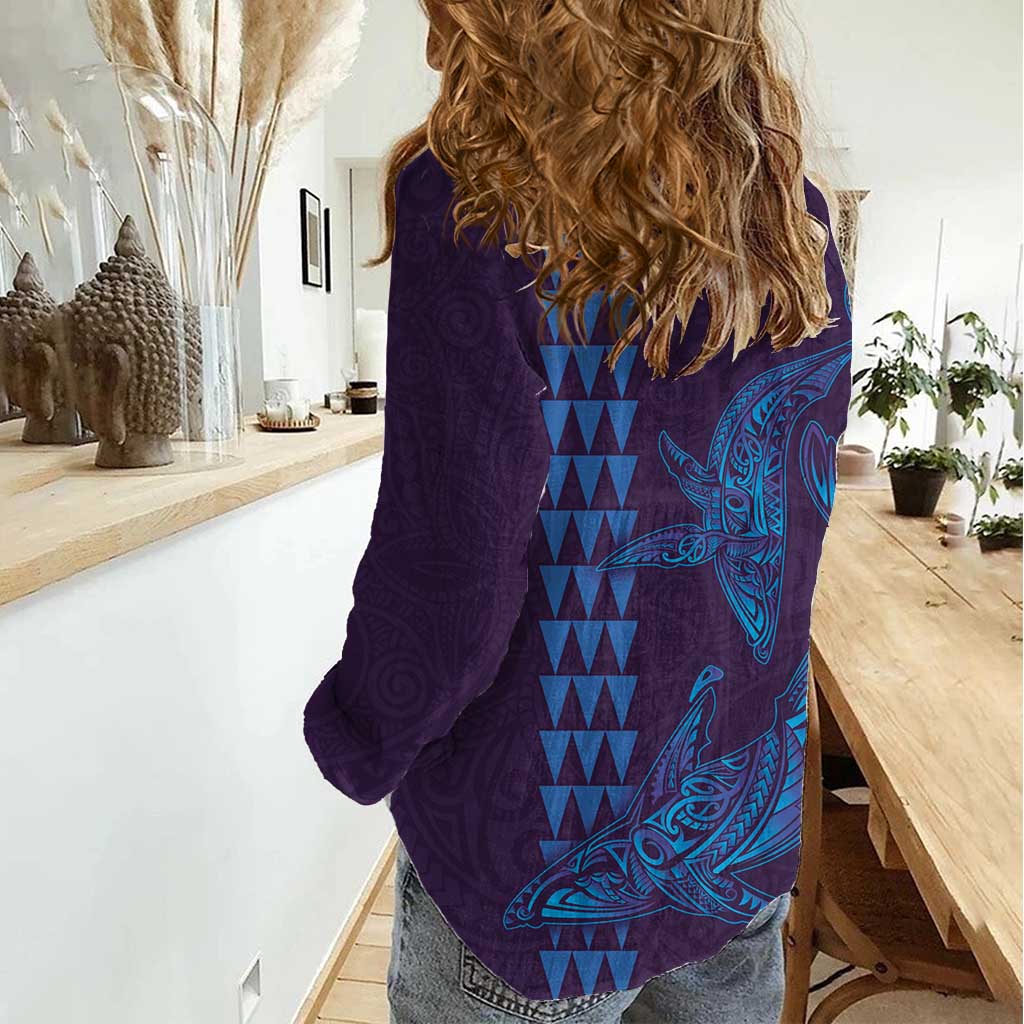 Aloha Hawaii Whale Kakau and Polynesian Tattoo Women Casual Shirt Purple Color LT03 - Polynesian Pride