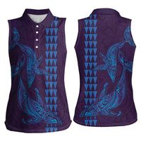 Aloha Hawaii Whale Kakau and Polynesian Tattoo Women Sleeveless Polo Shirt Purple Color LT03 - Polynesian Pride