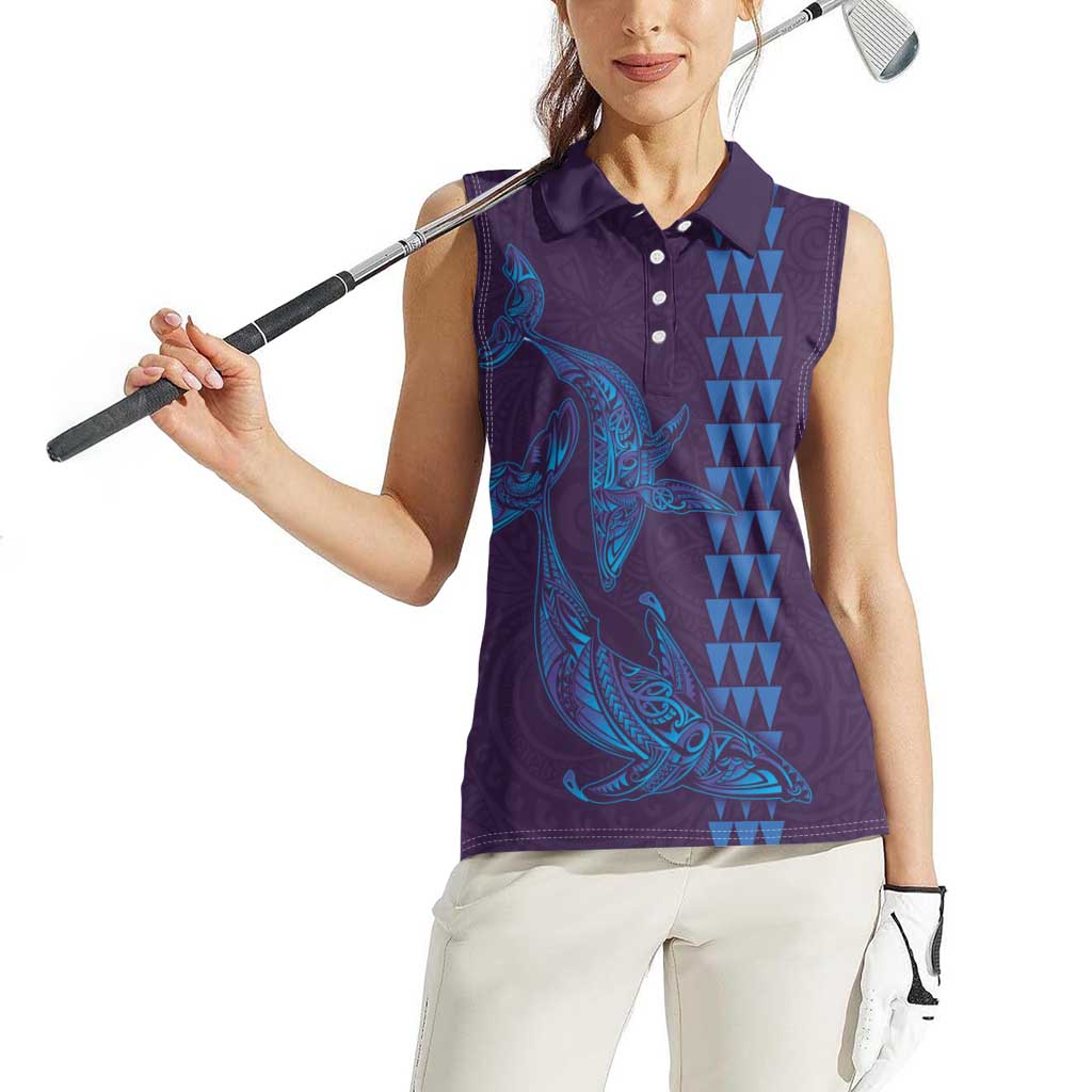 Aloha Hawaii Whale Kakau and Polynesian Tattoo Women Sleeveless Polo Shirt Purple Color LT03 - Polynesian Pride
