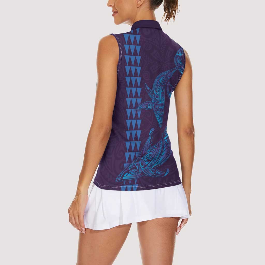 Aloha Hawaii Whale Kakau and Polynesian Tattoo Women Sleeveless Polo Shirt Purple Color LT03 - Polynesian Pride