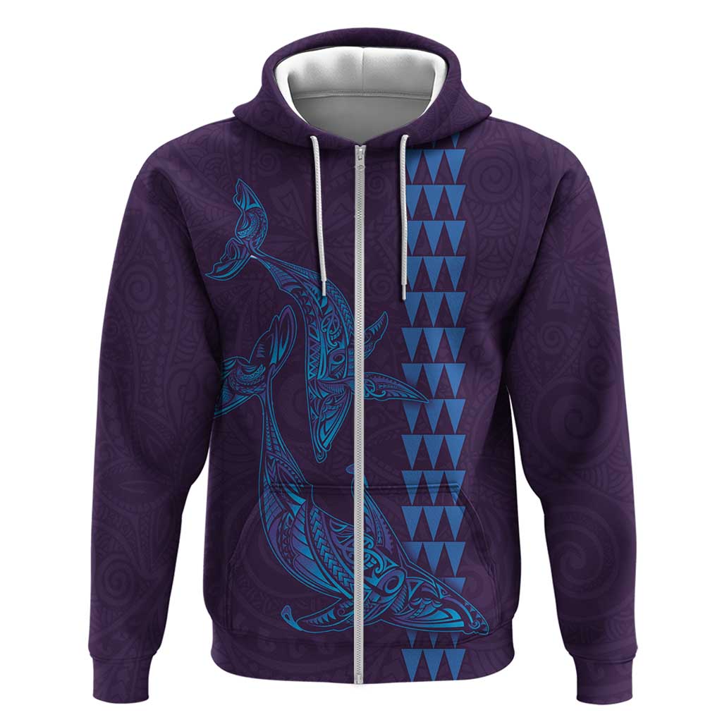 Aloha Hawaii Whale Kakau and Polynesian Tattoo Zip Hoodie Purple Color LT03 Zip Hoodie Purple - Polynesian Pride
