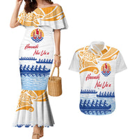 Personalised Hawaiki Nui Va'a French Polynesian Pattern Couples Matching Mermaid Dress and Hawaiian Shirt White Color LT03 White - Polynesian Pride