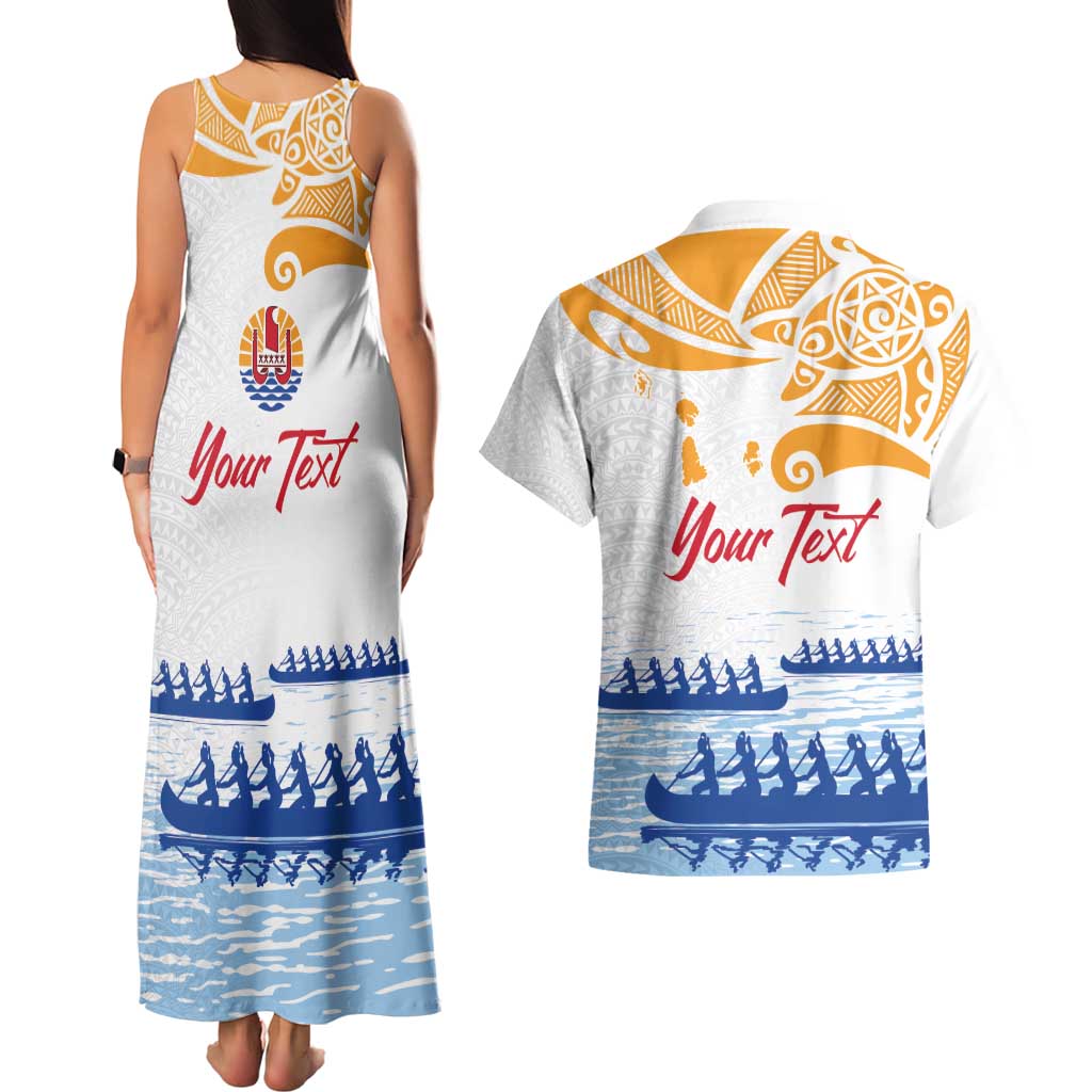 Personalised Hawaiki Nui Va'a French Polynesian Pattern Couples Matching Tank Maxi Dress and Hawaiian Shirt White Color LT03 - Polynesian Pride