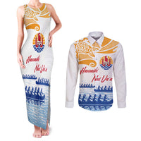Personalised Hawaiki Nui Va'a French Polynesian Pattern Couples Matching Tank Maxi Dress and Long Sleeve Button Shirt White Color LT03 White - Polynesian Pride
