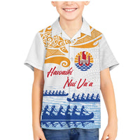 Personalised Hawaiki Nui Va'a French Polynesian Pattern Family Matching Mermaid Dress and Hawaiian Shirt White Color LT03 Son's Shirt White - Polynesian Pride