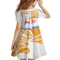 Personalised Hawaiki Nui Va'a French Polynesian Pattern Family Matching Off The Shoulder Long Sleeve Dress and Hawaiian Shirt White Color LT03 - Polynesian Pride